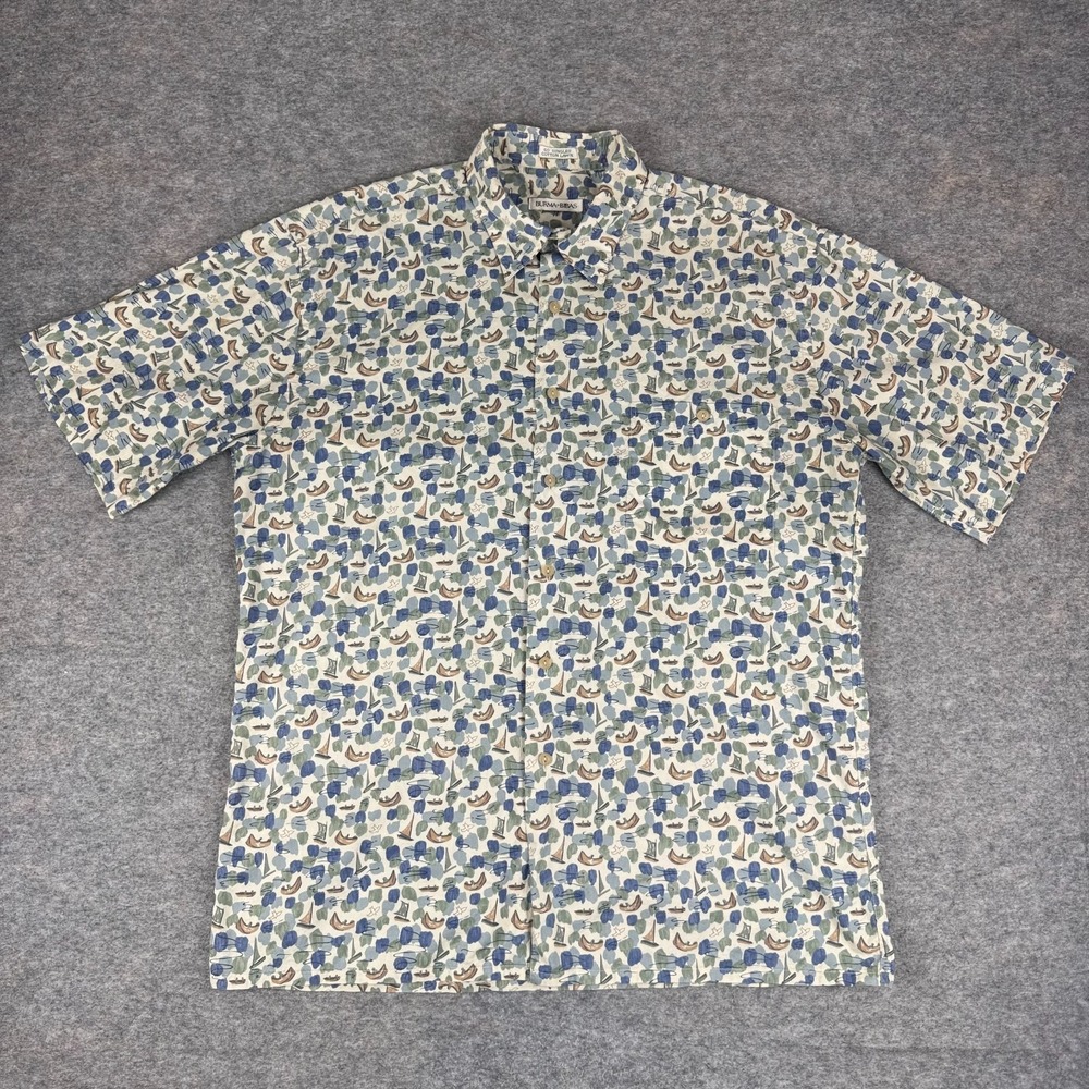 Vintage Burma Bibas Button Up Shirt Canoe Cotton Lawn Mens Large L